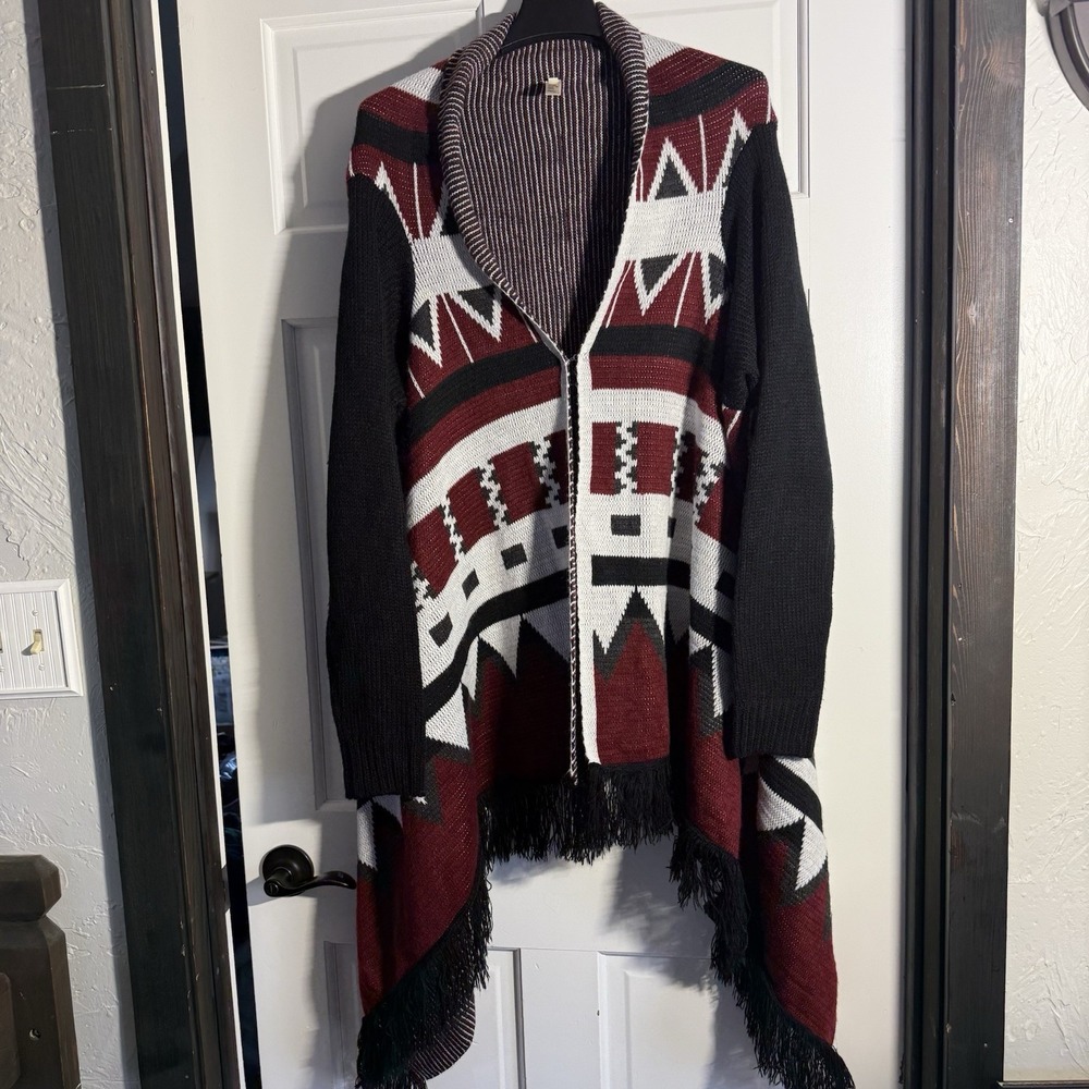 WMS 3XL Southwest Vibe Fringe‎ Shawl Cardigan Long Sleeve Cozy